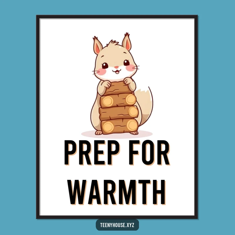 Funny Squirrel Firewood Poster - Happy Stacker Woodland Art Funny Gift