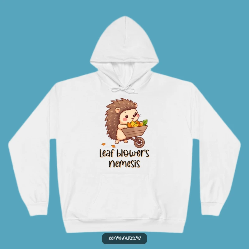 Funny Hedgehog Wheelbarrow Hoodie - Cozy Leafy Enthusiast Funny Gift