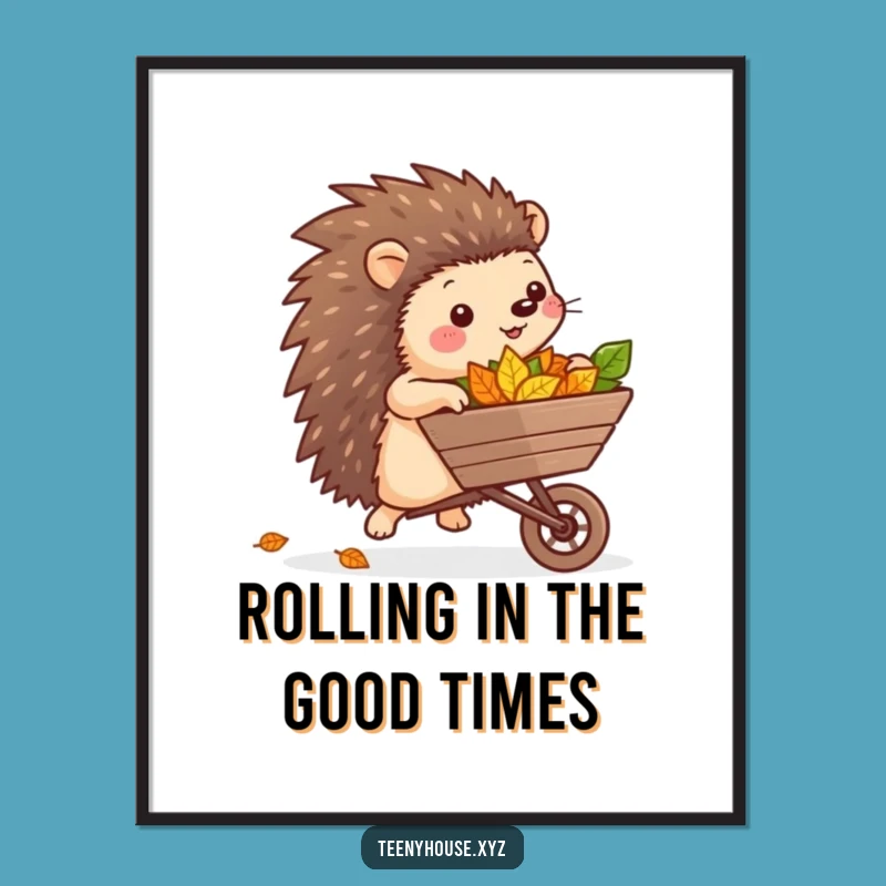 Funny Free Printable Hedgehog Wall Art: Leaf Wheelbarrow Art - Downloadable Gift!