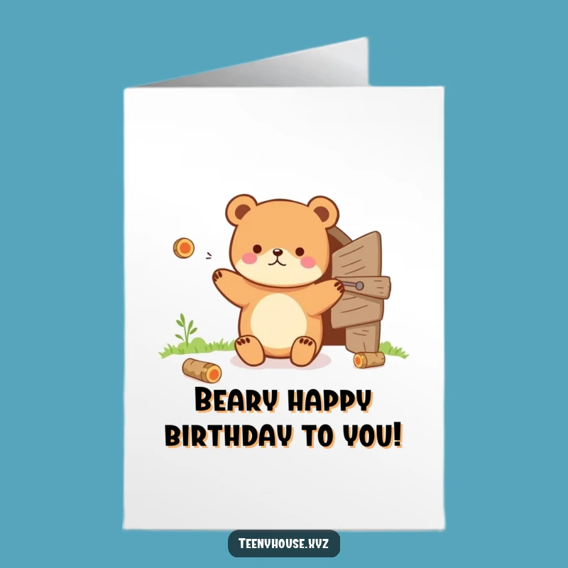 Free Printable Birthday Card: Juggling Bear, Funny Downloadable Gift for Woodland Celebrations