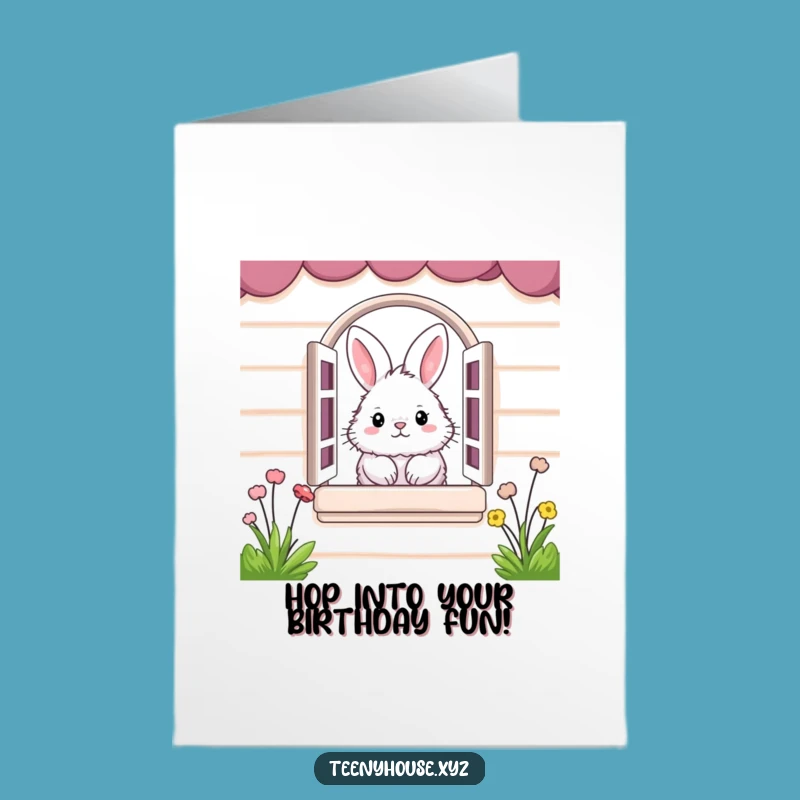 Free Printable Birthday Card: Bunny in Window, Funny Downloadable Gift for Cute Celebrations