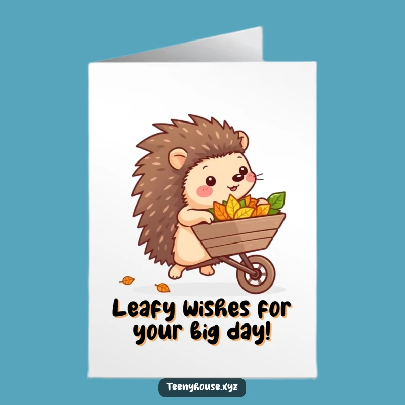Free Printable Hedgehog Birthday Card: Funny Wheelbarrow Leaf Mail - Downloadable Gift!