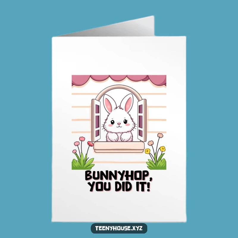 Free Printable Congrats Card: Bunny Window Peek, Downloadable Gift for Sweet Success