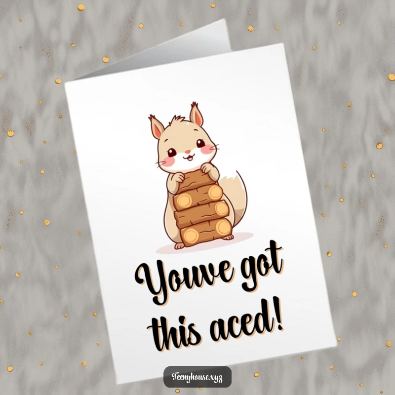 Free Printable Congratulations Card: Happy squirrel stacking firewood bundles, celebrating a job well done.